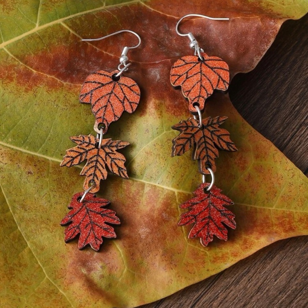 Dangle leaf earrings - Picture 4 of 4